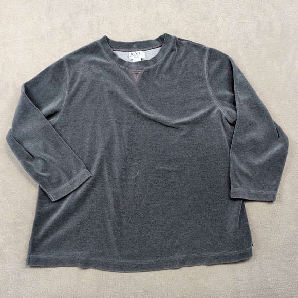 NYL Vintage 90s Velour Sweatshirt 1X Charcoal Grey Cotton Blend Loungewear Cozy — photo 2